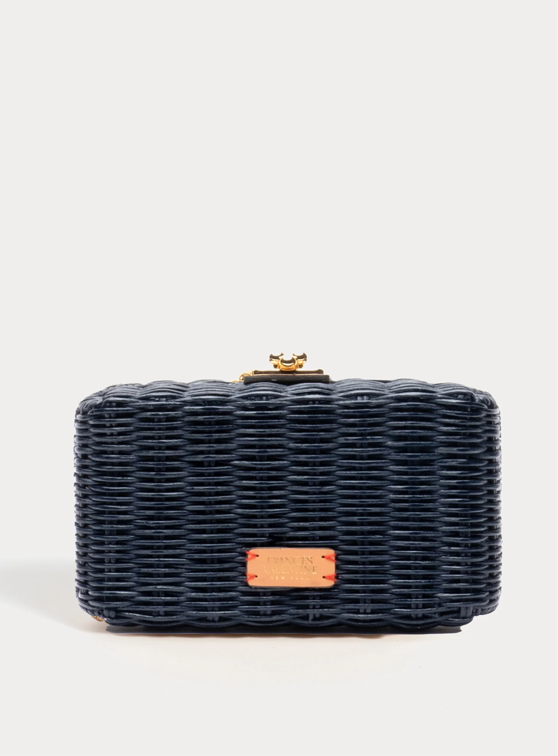 Frances Valentine Pepper Wicker Clutch, Navy