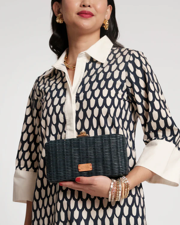 Frances Valentine Pepper Wicker Clutch, Navy - Image 2