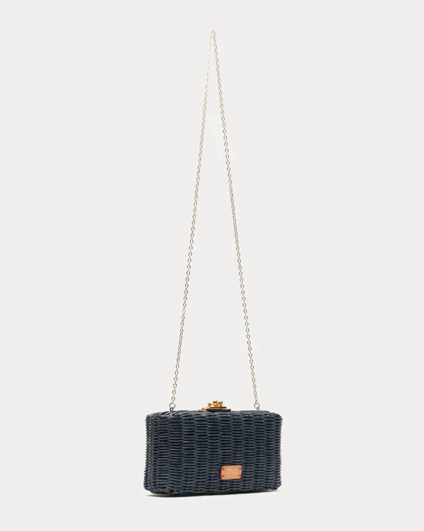 Frances Valentine Pepper Wicker Clutch, Navy - Image 3
