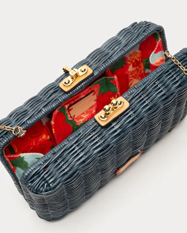 Frances Valentine Pepper Wicker Clutch, Navy - Image 4
