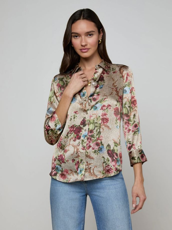L'Agence Dani 3/4 Sleeve Blouse, Multi Floral Tapestry