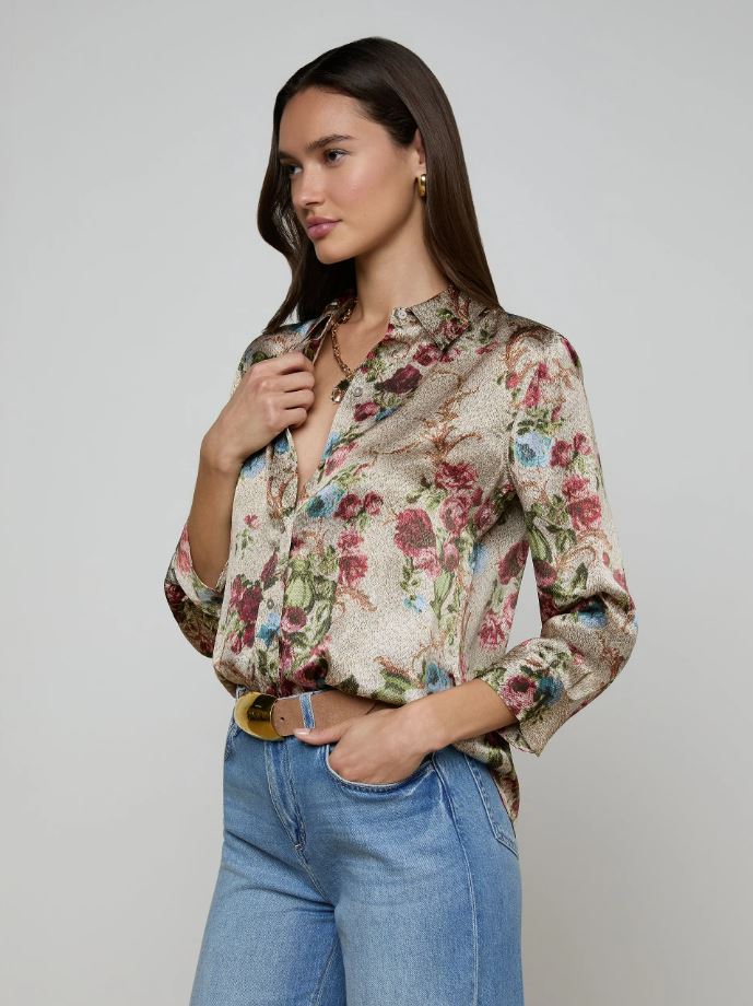 L'Agence Dani 3/4 Sleeve Blouse, Multi Floral Tapestry - Image 2