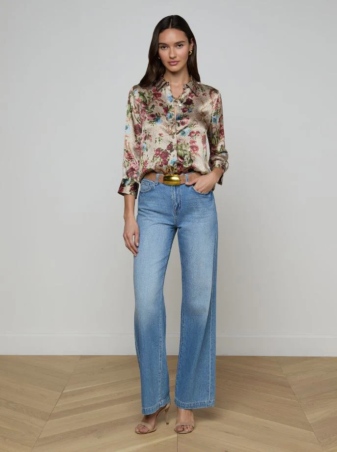 L'Agence Dani 3/4 Sleeve Blouse, Multi Floral Tapestry - Image 3