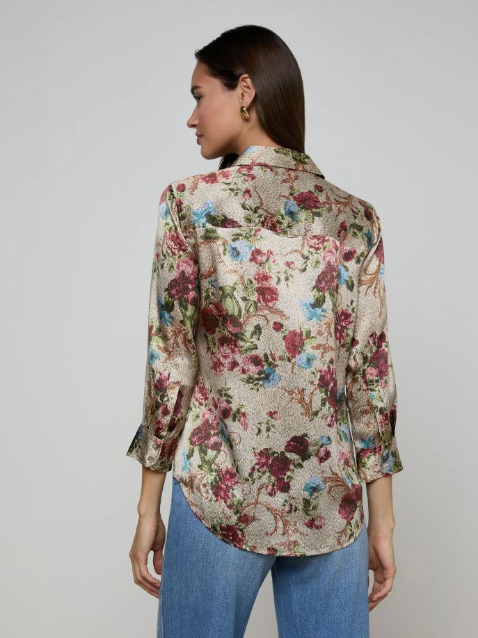 L'Agence Dani 3/4 Sleeve Blouse, Multi Floral Tapestry - Image 4