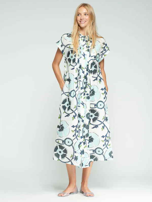 Vilagallo Pleated Button Front Midi Dress